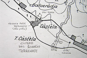 Reconstruction of the probable position of the city of Nuestra Señora del Rosario and of the Fuerza Nueva fort. Author Marco Ramerini